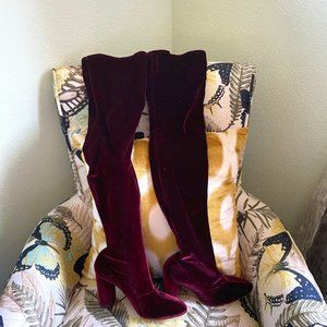 NWT Zara Burgandy Velvet Over The Knee Boots Sz 9